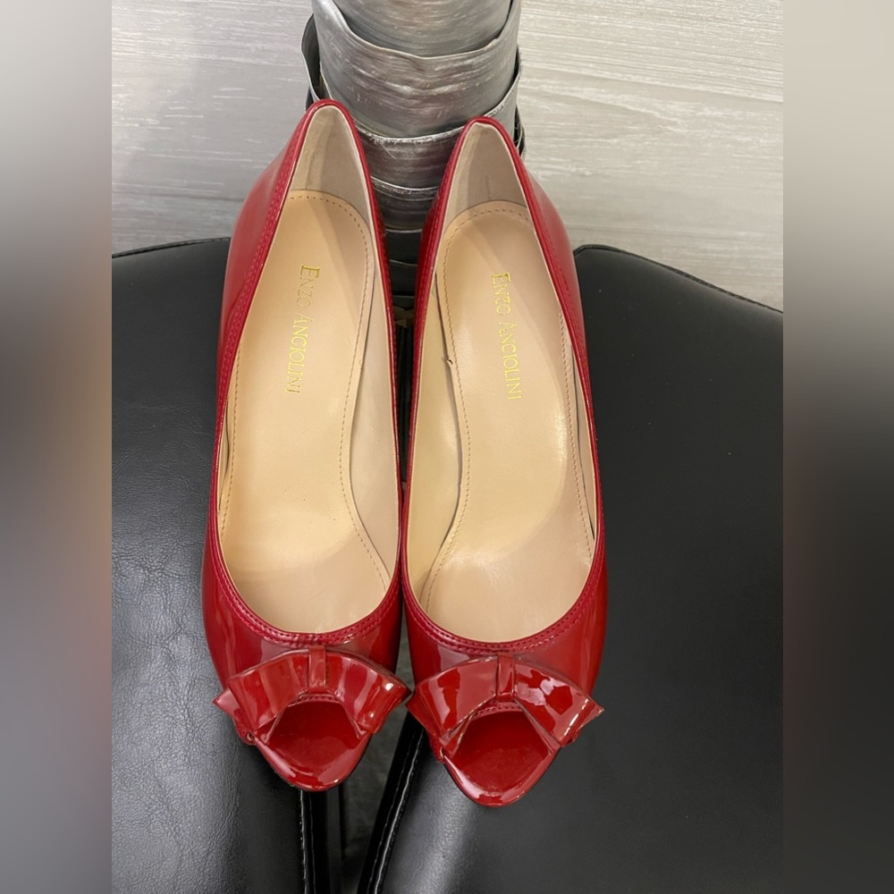 Red patent leather Enzo Angiolini peep toe heels